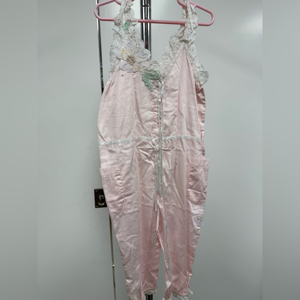Vintage Pink Lace Trim Kids Romper